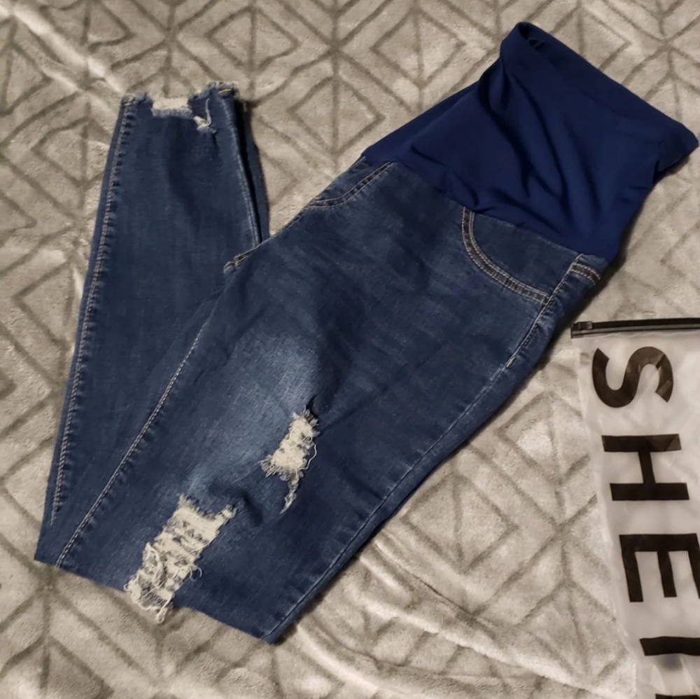 Distressed High Waisted Maternity Jeans